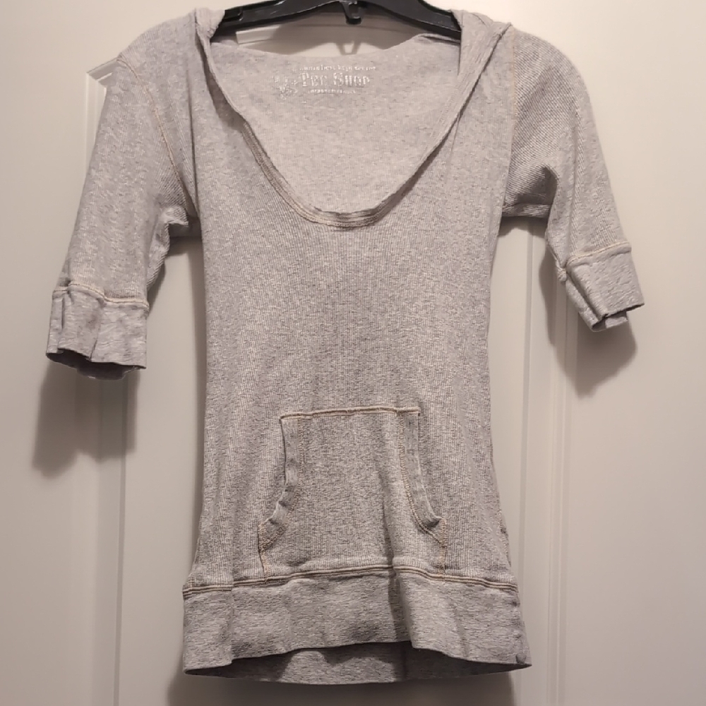 Victoria's Secret Tee Shop Gray Hooded 3/4 Sleeve Hooded T-shirt Size Small